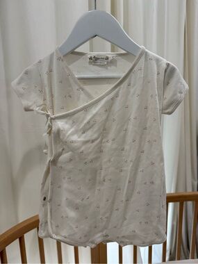 Bonpoint Cream Wrap Romper with Pink Cherry Print